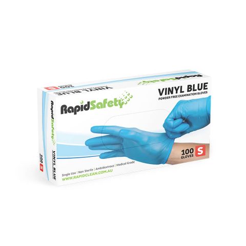 Rapid Safety - Vinyl Blue Powder Free Examination Gloves - Small x 100