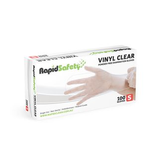 Rapid Safety - Vinyl Clear Powder Free Examination Gloves - Small x 100