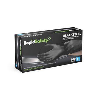 Rapid Safety Blacksteel - Nitrile Black Powder Free Disposable Gloves- Large x 100
