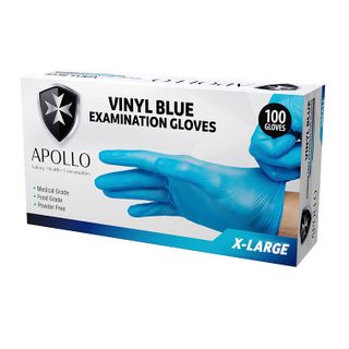 APOLLO Vinyl Blue Powder Free Examination Gloves - XL x 100