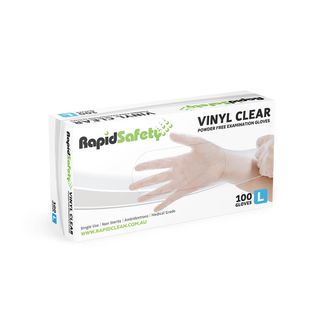 Rapid Safety - Vinyl Clear Powder Free Examination Gloves - Large x 100