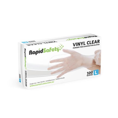 Rapid Safety - Vinyl Clear Powder Free Examination Gloves - Large x 100