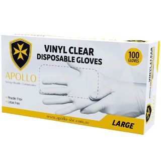 APOLLO Vinyl Clear Powder Free Examination Gloves - Large x 100