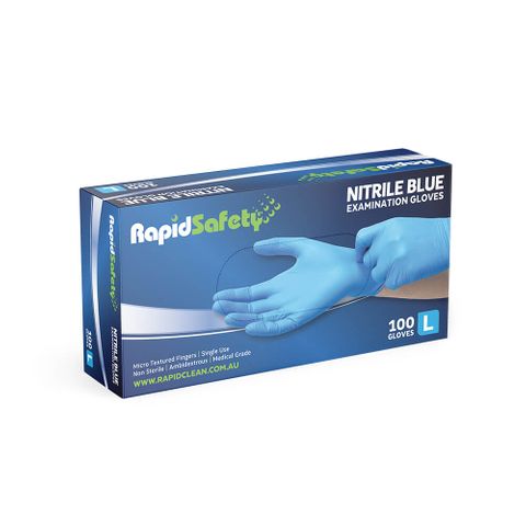 Rapid Safety - Nitrile Blue Powder Free Examination Gloves - Large x100