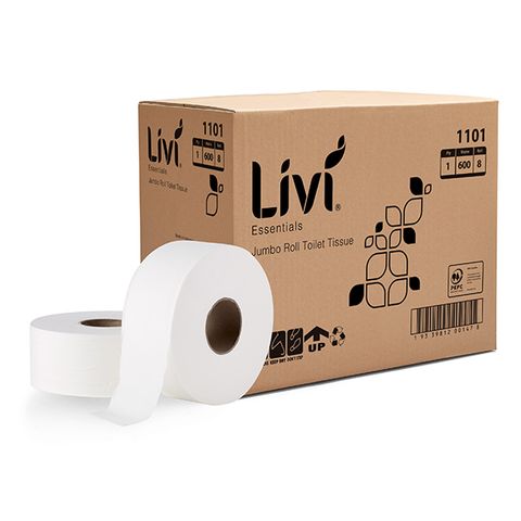 Livi Essentials Jumbo Roll Toilet 1Ply 600M 8Ctn