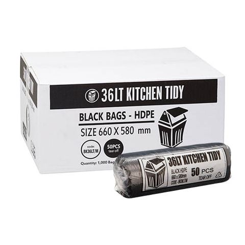 Austar Packaging 36L Black Kitchen Tidy Liner Roll 660x580mm x1000