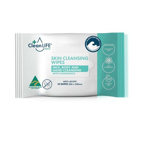 Cleanlife Skin Cleansing Wipes 300x200mm Soft Pack (10 Wipes)