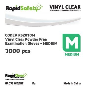 Rapid Safety - Vinyl Clear Powder Free Examination Gloves - M (100pk x 10)
