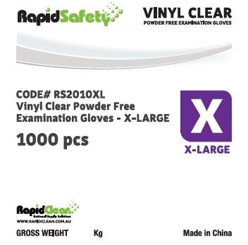 Rapid Safety - Vinyl Clear Powder Free Examination Gloves - XL (100pk x 10)