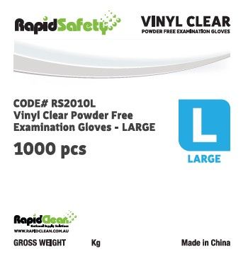 Rapid Safety - Vinyl Clear Powder Free Examination Gloves - L (100pk x 10)
