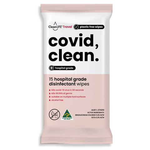 Cleanlife COVID Clean Wipes 200mm x 140mm 15 wipes