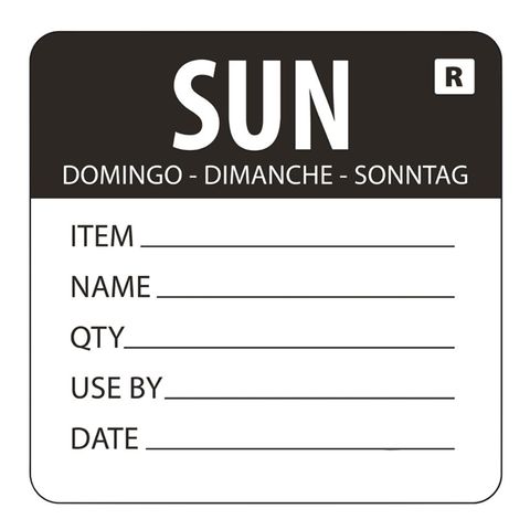 Hygiplas Day Of the Week Removable Food Prep Label Sunday 2'' (Roll 500)