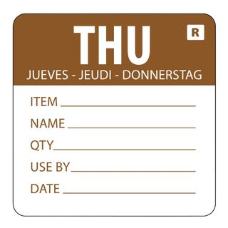 Hygiplas Day Of the Week Removable Food Prep Label Thursday 2'' (Roll 500)