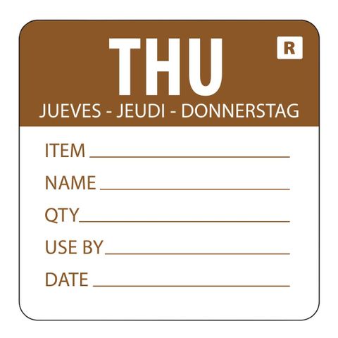 Hygiplas Day Of the Week Removable Food Prep Label Thursday 2'' (Roll 500)