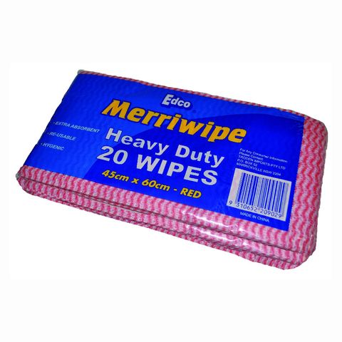 Merriwipe flat H/Duty Wipe Pkt/20 Red