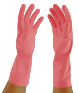 Flocklined Rubber Gloves,Pink-Large