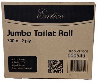 Entice 2ply 300m Jumbo Toilet Roll ctn8