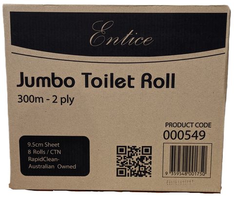 Entice 2ply 300m Jumbo Toilet Roll ctn8