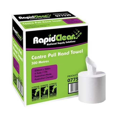 RAPIDCLEAN CENTRE PULL HAND TOWELS (4 ROLLS X 300M)