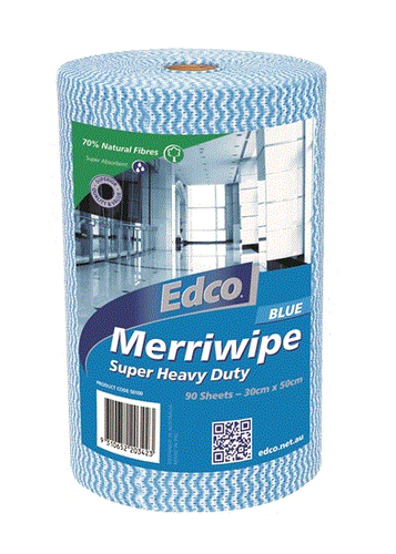 EDCO MERRIWIPE SUPER HEAVY DUTY WIPES ROLL -  BLUE