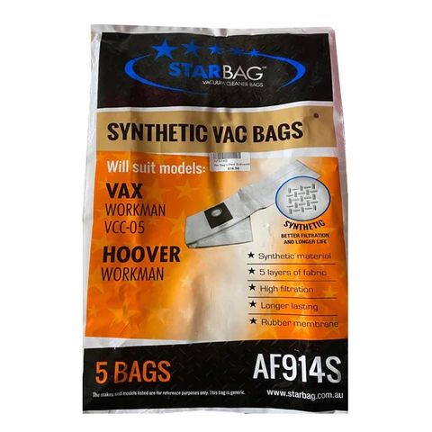 CLEANSTAR AF914S SYNTHETIC VAC BAGS WORKMAN (5 PACK)