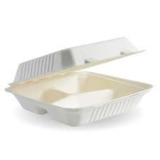 BIOCANE TAKEAWAY 3 COMPARTMENT CLAMSHELL CONTAINER 9X9X3