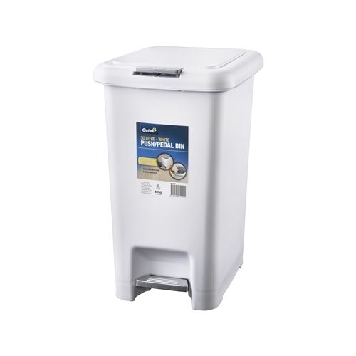 OATES PUSH/PEDAL BIN WHITE 30L