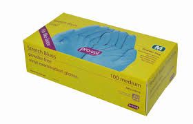 STRETCH BLUE PF VINYL EXAMINATION GLOVES (MEDIUM)