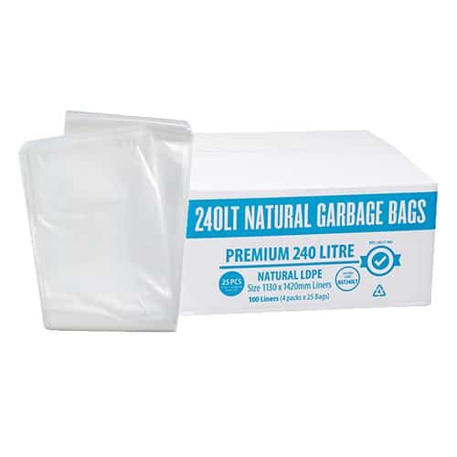 AUSTAR 240L PREMIUM CLEAR NATURAL GARBAGE BAGS