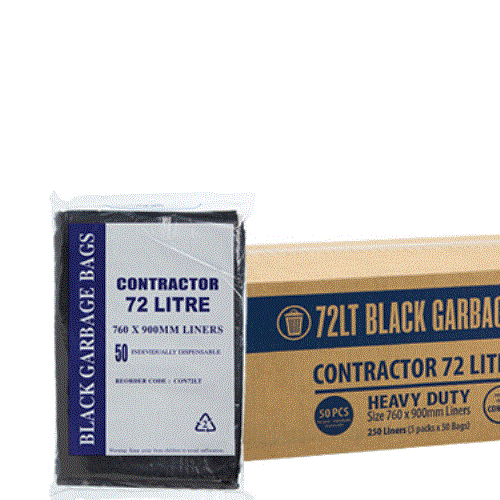 72 LITRE CONTRACTOR BLACK GARBAGE BAGS HD 250 BAGS per BOX