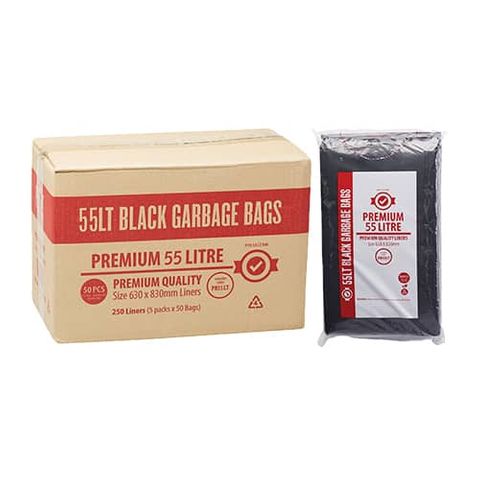 AUSTAR 55L PREMIUM BLACK GARBAGE BIN LINER BAGS