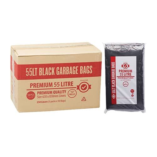 AUSTAR 55L PREMIUM BLACK GARBAGE BIN LINER BAGS