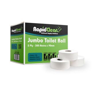 RAPIDCLEAN JUMBO TOILET ROLLS 2PLY (8 ROLLS X 300M)