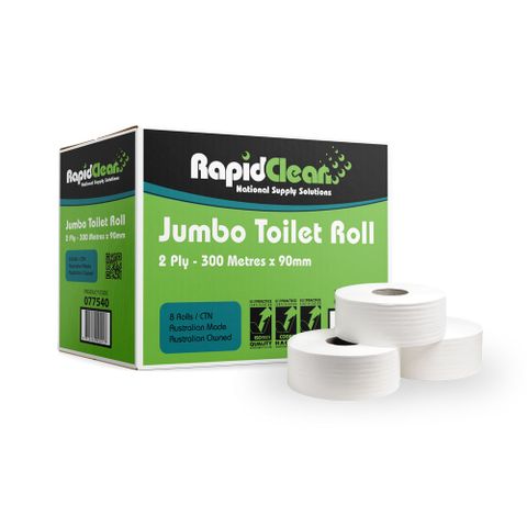 RAPIDCLEAN JUMBO TOILET ROLLS 2PLY (8 ROLLS X 300M)