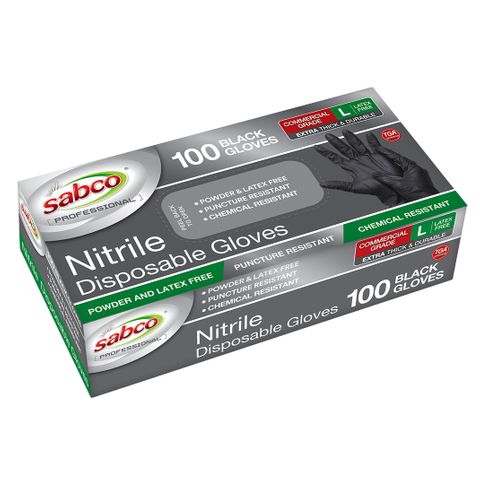 SABCO BLACK NITRILE DISPOSABLE GLOVES LARGE