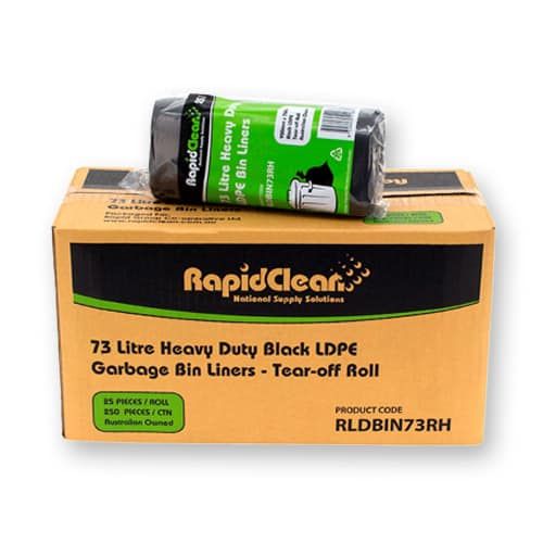 RAPIDCLEAN 73L GARBAGE BIN LINERS ON ROLL (25 BAGS PER ROLL-10 ROLLS PER CARTON)
