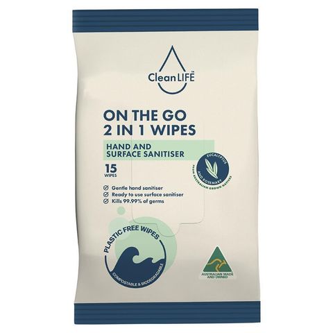 CLEANLIFE ON THE GO WIPES 15 WIPES