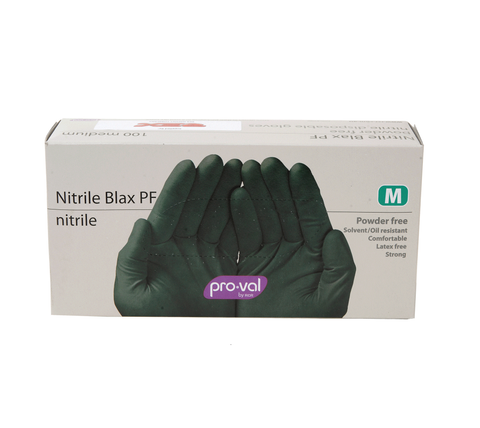 NITRILE BLAX PF BLACK DISPOSABLE GLOVES (MEDIUM)