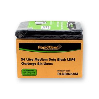 RAPIDCLEAN 54L MEDIUM DUTY BLACK LDPE GARBAGE BAGS FLAT 250BAGS per BOX(5 FLATPACK PER BOX)