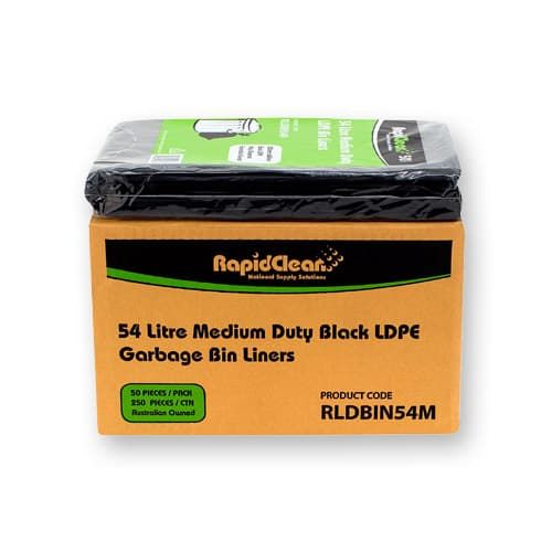 RAPIDCLEAN 54L MEDIUM DUTY BLACK LDPE GARBAGE BAGS FLAT 250BAGS per BOX(5 FLATPACK PER BOX)