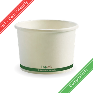 BIOPAK HOT & COLD PAPER BIO BOWL 500ML - WHITE, CTN/500 SLV/25