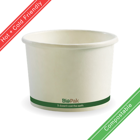 BIOPAK HOT & COLD PAPER BIO BOWL 500ML WHITE (500 CARTOON)