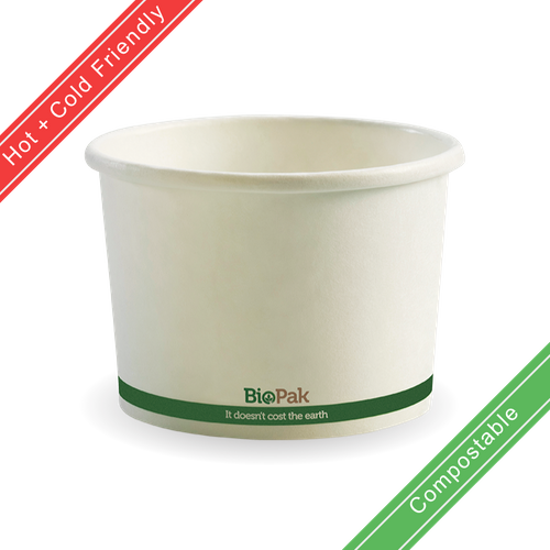 BIOPAK HOT & COLD PAPER BIO BOWL 500ML - WHITE, CTN/500 SLV/25