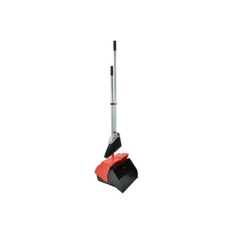 WELLS DUSTPAN & BRUSH WITH LONG HAND RED