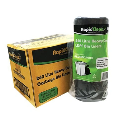 RAPIDCLEAN HEAVY DUTY BLACK LDPE GARBAGE BAGS 240L