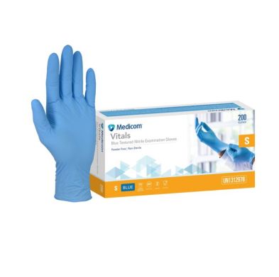MEDICOM VITALS BLUE NITRILE GLOVES SMALL