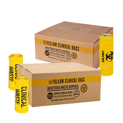 69LT YELLOW CLINICAL WASTE BAG - 250 PER BOX