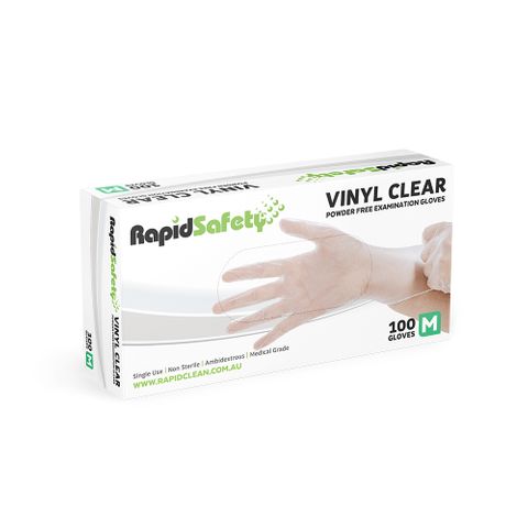 RAPIDSAFETY VINYL CLEAR EXAMINATION GLOVES MEDIUM