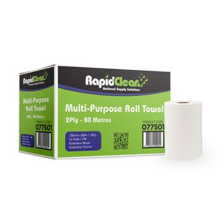 RAPIDCLEAN MULTI-PURPOSE ROLL TOWEL 2PLY (80M X 16 ROLLS)
