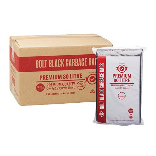 80 LITRE PREMIUM BLACK GARBAGE BAGS - FLAT